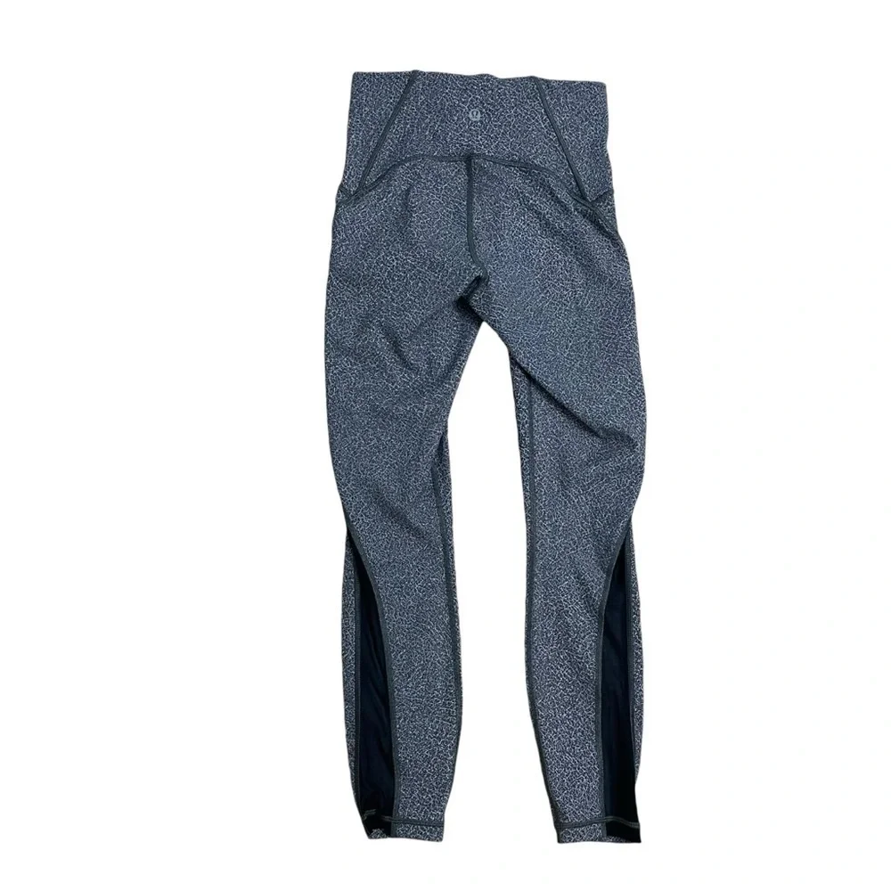 Lululemon Leggings Train Time Gray Black Mesh 7/8 Pant Gym Exercise Size 4 Small